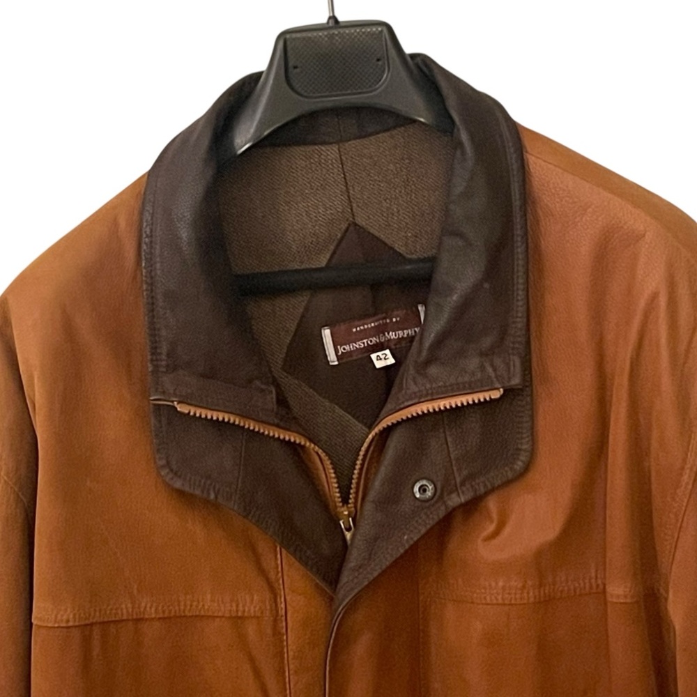 Johnston & Murphy Leather Field Coat Jacket Mens Size 42 Brown Lambskin Two Tone - Picture 6 of 16